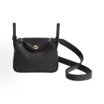 HERMES Lindy 12 Second Generation Gold Buckle Handbag 12 Women\'s Black